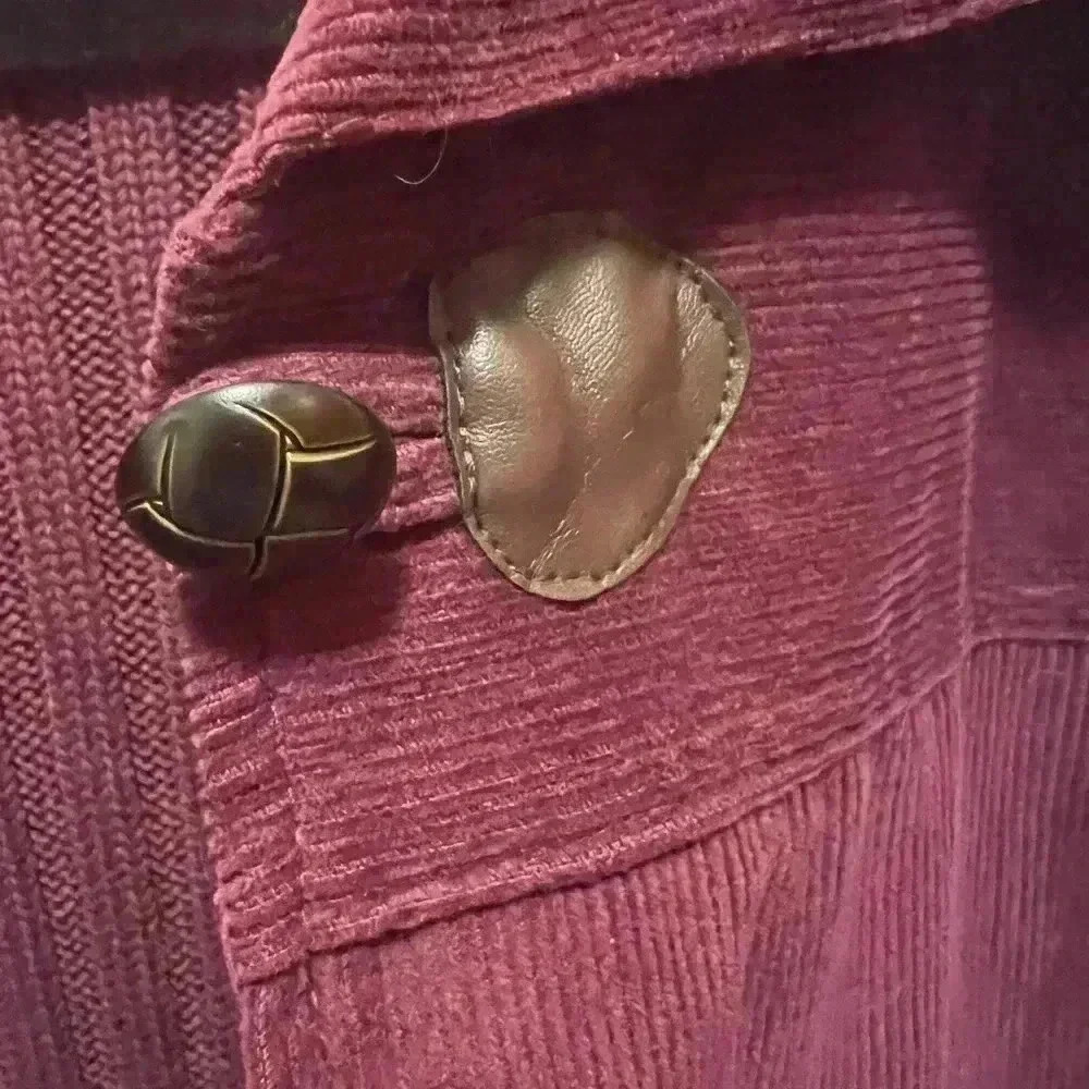 Vintage 90s Denim & Co Purple Collared Corduroy Knit Toggle Coat Medium - Picture 6 of 8